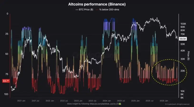 Читать 84% альткоинов на Binance остаются в нисходящем тренде — CryptoQuant 84% альткоинов на Binance остаются в нисходящем тренде — CryptoQuant1